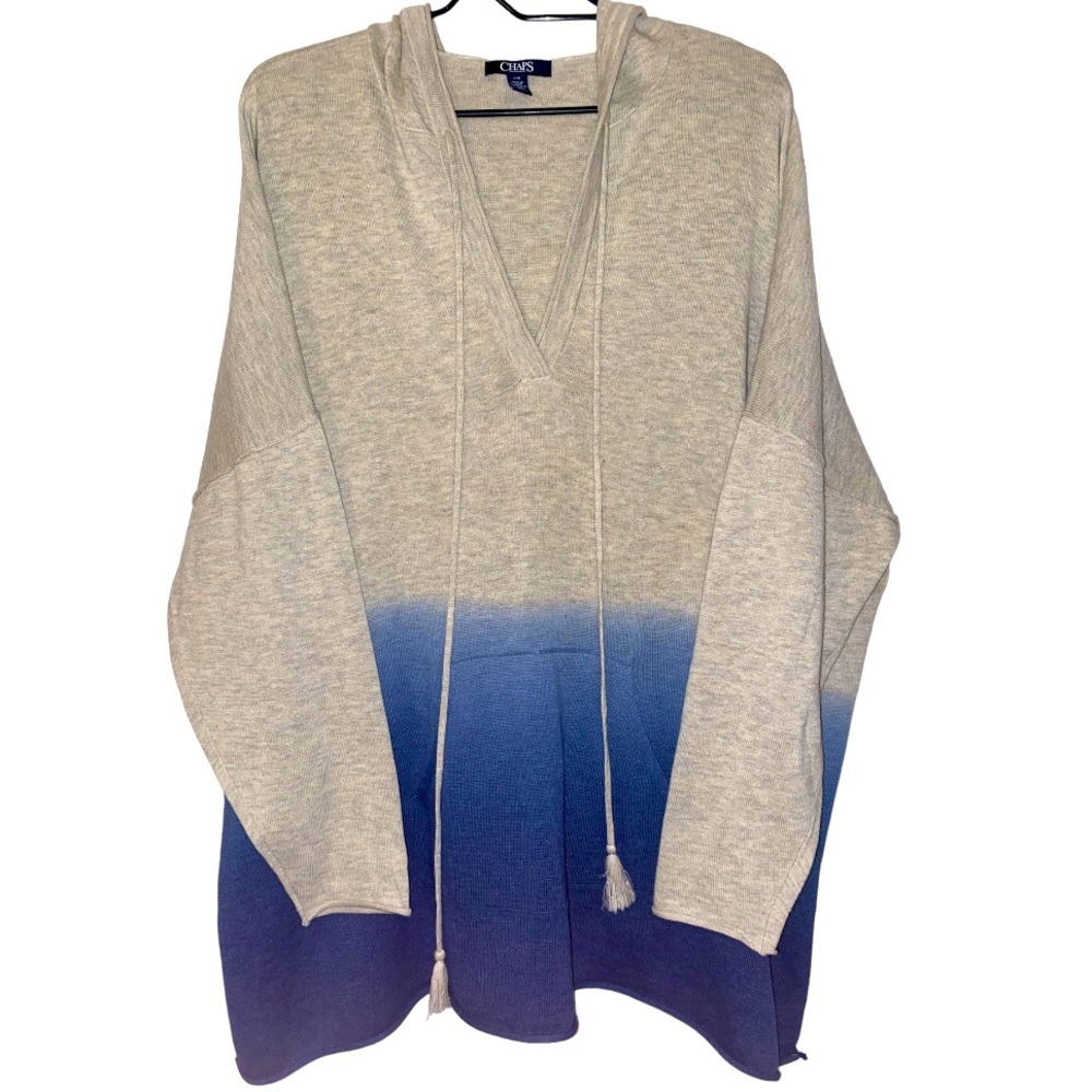 Chaps Blue Ombre Knitted Hoodie Pullover Sweater Women's Large EUC